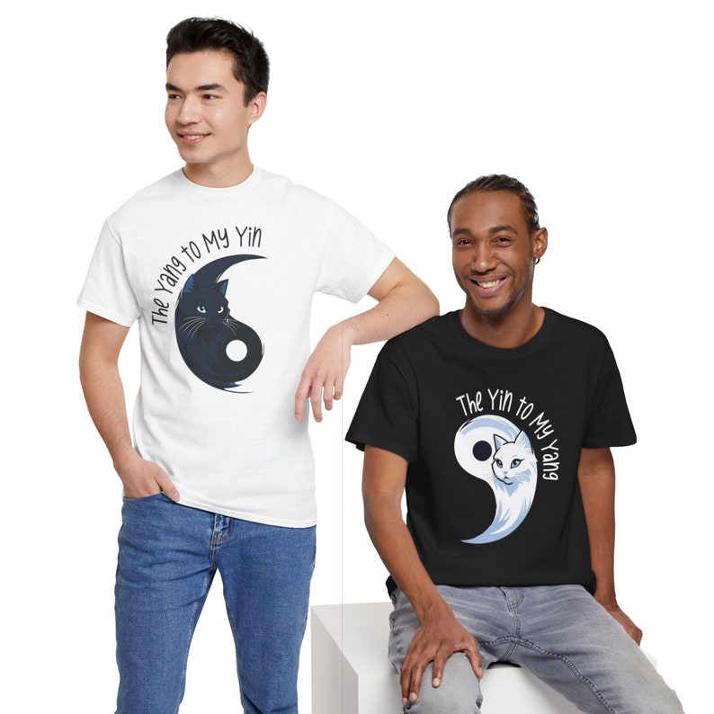 Chemise assortie Yin-Yang, T-shirt couple Catlover, Yin et Yang chats, Chemise assortie Bestie, Cadeau esthétique unique pour maman et papa pour chatons doux image 2