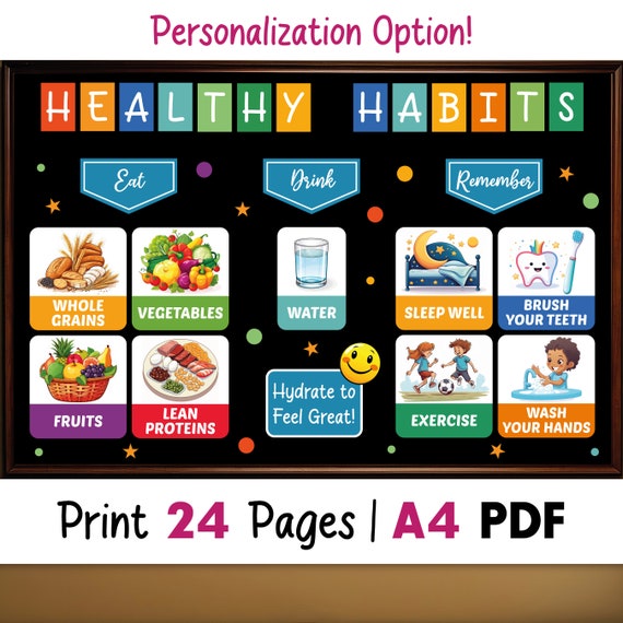 Healthy Habits Bulletin Board Kit, School Nurse Wellness Decor, Classroom Health Display, Hospital Bulletin Board, Digital PDF Download