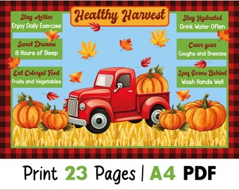 Healthy Harvest Fall Bulletin Board Kit, School Nurse Thanksgiving Decor, Pumpkin Health Display, Hospital Classroom Bulletin Board PDF