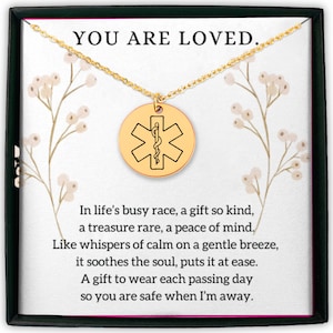 Medical Alert ID Necklace Custom Med ID Jewelry In Case of Emergency Necklace for Medical Conditions and Contact Information