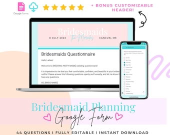 Formulaire Google Demoiselle d'honneur Formulaire Google Bachelorette Formulaire Google modifiable pour la planification de mariage Planification de bachelorette Questionnaire de demoiselle d'honneur