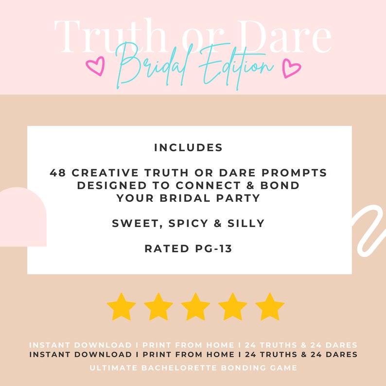 Truth or Dare Printable Bachelorette Bridal Shower Truth or - Etsy