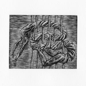 Stretch - Wood Engraving Woodcut Print on Paper