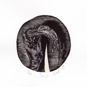 Drip - Pizza Wood Engraving Printmaking on Paper