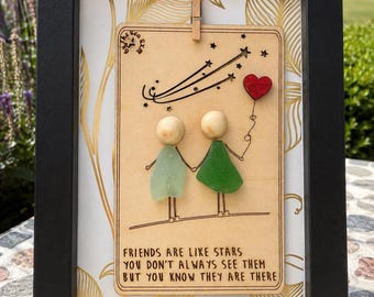 Los amigos son como las estrellas. Arte en vidrio marino, regalo para mejores amigos, decoración con cita sobre la amistad, recuerdo personalizado para mejores amigos, marco de 4x6 o 5x7 pulgadas.