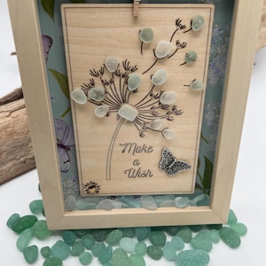 MAKE a WISH,  5 x 7 Sea Glass Framed Quote, Butterfly and Sea Glass Art Friendship, Gift for Daughter, BFF (Birthday) Friend, Graduation