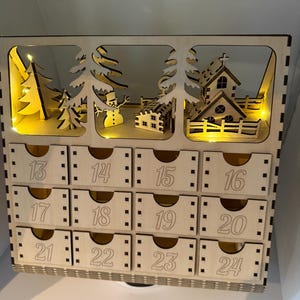 Unique Lighted Wooden Advent Calendar – Rustic Christmas Countdown Decoration, Holiday Family Tradition Limited Edition