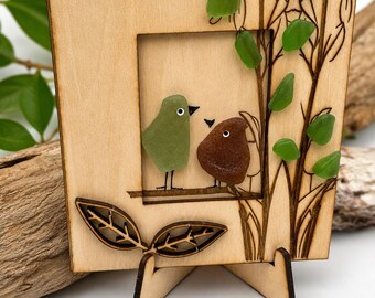 Sea Glass Bird Art – Handmade Friendship Gift with Easel