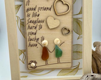 Sea Glass Friendship Framed Art, Engraved Quote, BFF Gift