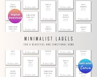 Minimalist editable organization labels, Kitchen labels, Canva editable and printable labels, home organization labels, Mothers Day gift