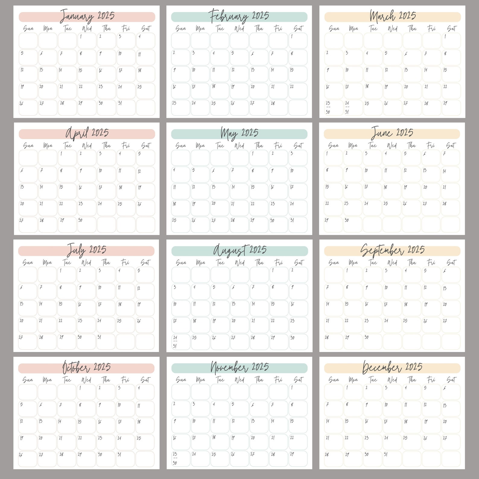 2024 2025 Minimalist Printable Calendar, Monthly Blank Calendar