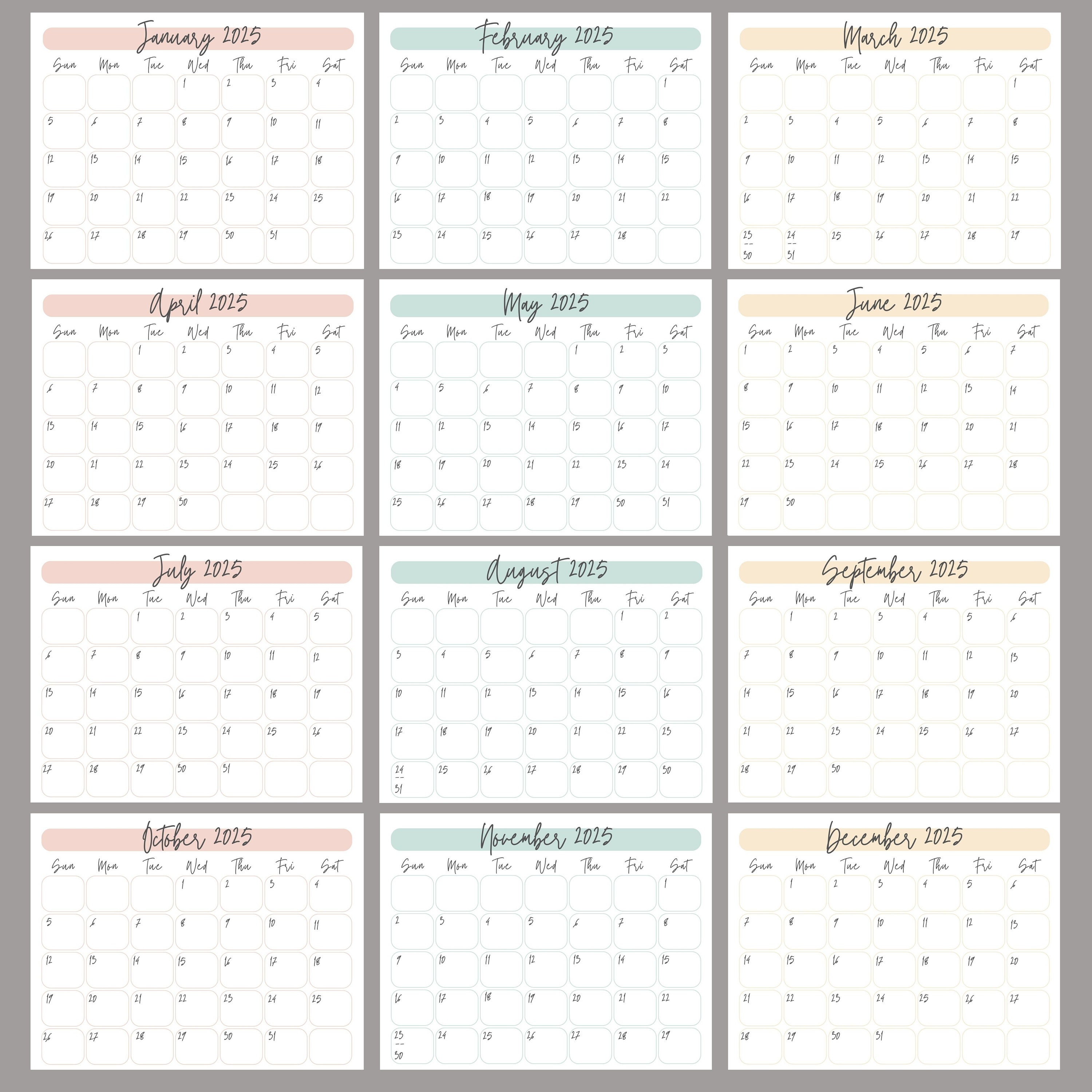 2024 2025 Minimalist Printable Calendar, Monthly Blank Calendar