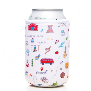 12oz Happy Camper Can Cooler Cozy I Cute Fun Party Favors Gift Idea I For Camping I At the Cabin I Bonfires I Birthdays I BBQs and More!