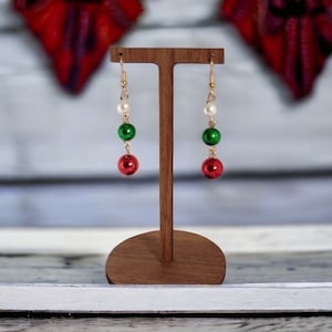 Christmas Ball Beaded Earrings: Red, White, and Green Holiday Jewelry