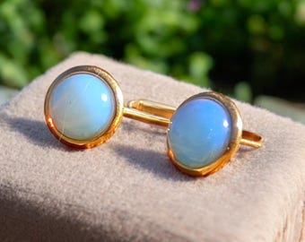 Handmade Gold Opalite Stud Earrings: Minimalist Jewelry