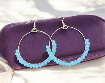 Boho Seed Bead Hoop Earrings: Gold Plated Statement Jewelry