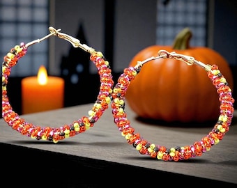Halloween Seed Bead Hoop Earrings: Colorful Handcrafted Jewelry