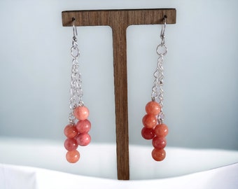 Handmade Red Jasper Chain Drop Earrings: Silver Dangle Jewelry