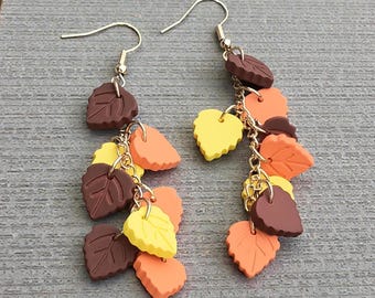 Multicolor Leather Autumn Leaf Dangle Earrings, Fall Nature Inspired Jewelry
