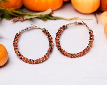 Halloween Gold Hoop Earrings – Festive Seed Bead Jewelry
