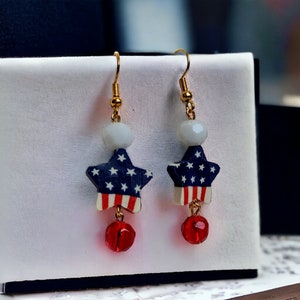 Fourth of July earrings, Independence Day jewelry, 4th of July earrings, Patriotic, USA American flag earrings