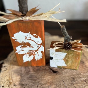 Wooden pumpkins set of two. Perfect Fall decor as a 3 Tier Tray setter, shelf or counter. Farmhouse, rustic.