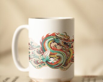 Cloud Dragon Ceramic Mug, Lunar New Year Coffee Cup, Zodiac Lucky Gift