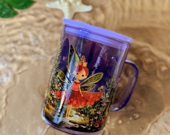Purple Fairy Tale Glass Mug with Lid & Straw, Whimsical Fantasy Iced Coffee Cup