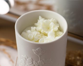 Botanical Flower Soy Candle, Sculpted Wax, Ceramic Jar, Aromatic Home Decor
