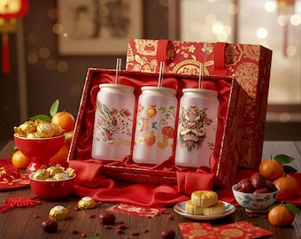 Dragon Lunar New Year Tumbler Set – Aesthetic Boba Cup, Red Envelop