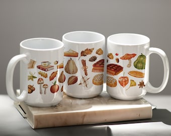 Autumn Watercolor Ceramic Mug, Cottagecore Fall Artwork, Cozy Coffee Cup