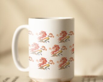 Lunar New Year Dragon Ceramic Mug, Chinese Zodiac Coffee Cup, Asian Dragon Art 15oz