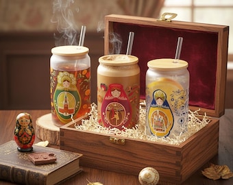 Matryoshka Nesting Doll Glass Tumbler | Kawaii Iced Coffee Cup with Straw
