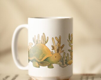 Sea Turtle Ceramic Mug, Ocean Artwork Coffee Cup, Coastal Beach Marine Life