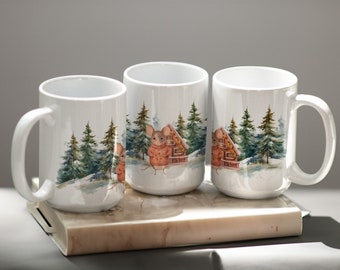 Winter Mouse Ceramic Mug, Cozy Woodland Cottagecore Coffee Cup, Christmas Hot Cocoa Mug