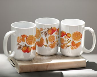 Kumquat Citrus Watercolor Mug, Cottagecore Coffee Cup, Asian Fruit Kitchenware