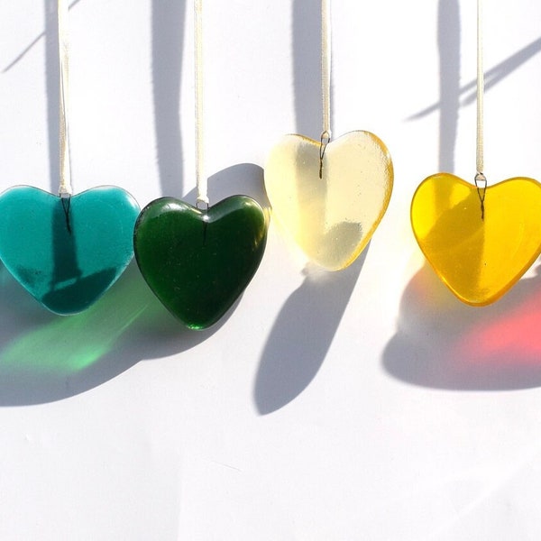 Fused glass hearts of any colour