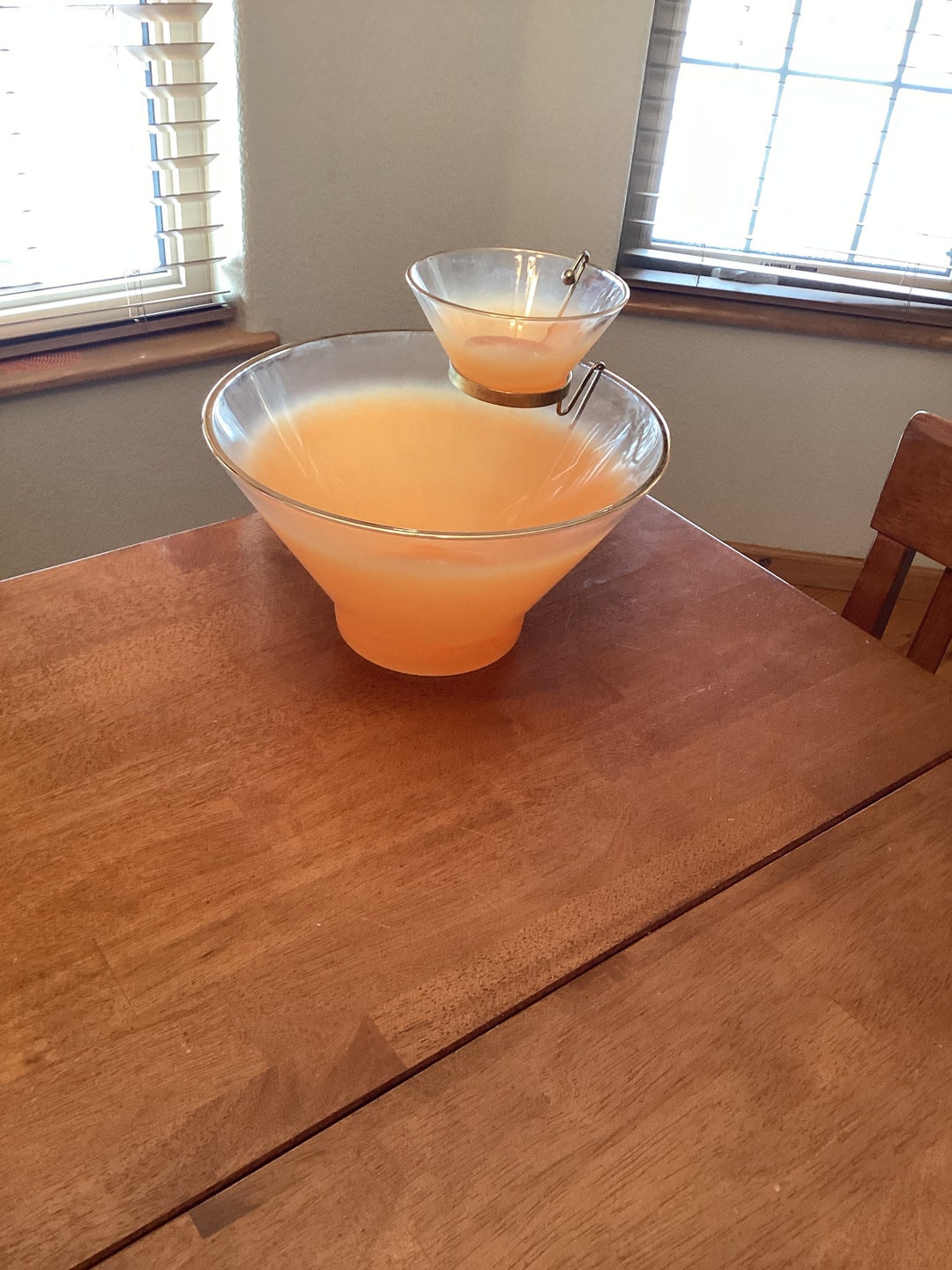 Bowl Blendo Vintage Chip and Dip Set With Brass Bracket to Hold Dip