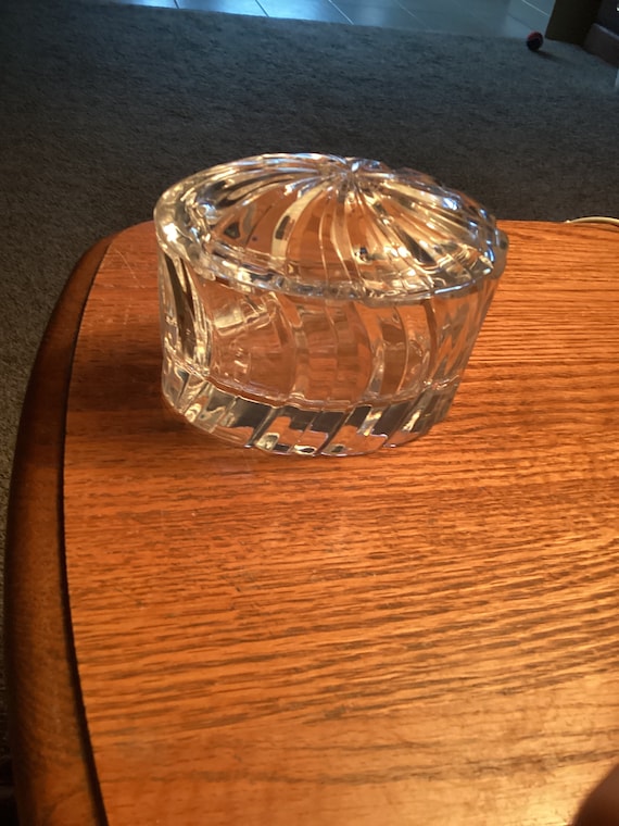 Lead Crystal Trinket Jar.  Oblong 4” by 2 3/4”.  … - image 1