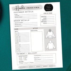Hoodie Order Form Template Editable Sweatshirt Order Form Editable ...