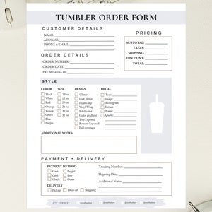 Tumbler Order Form Template Tumbler Order Form Editable Business ...
