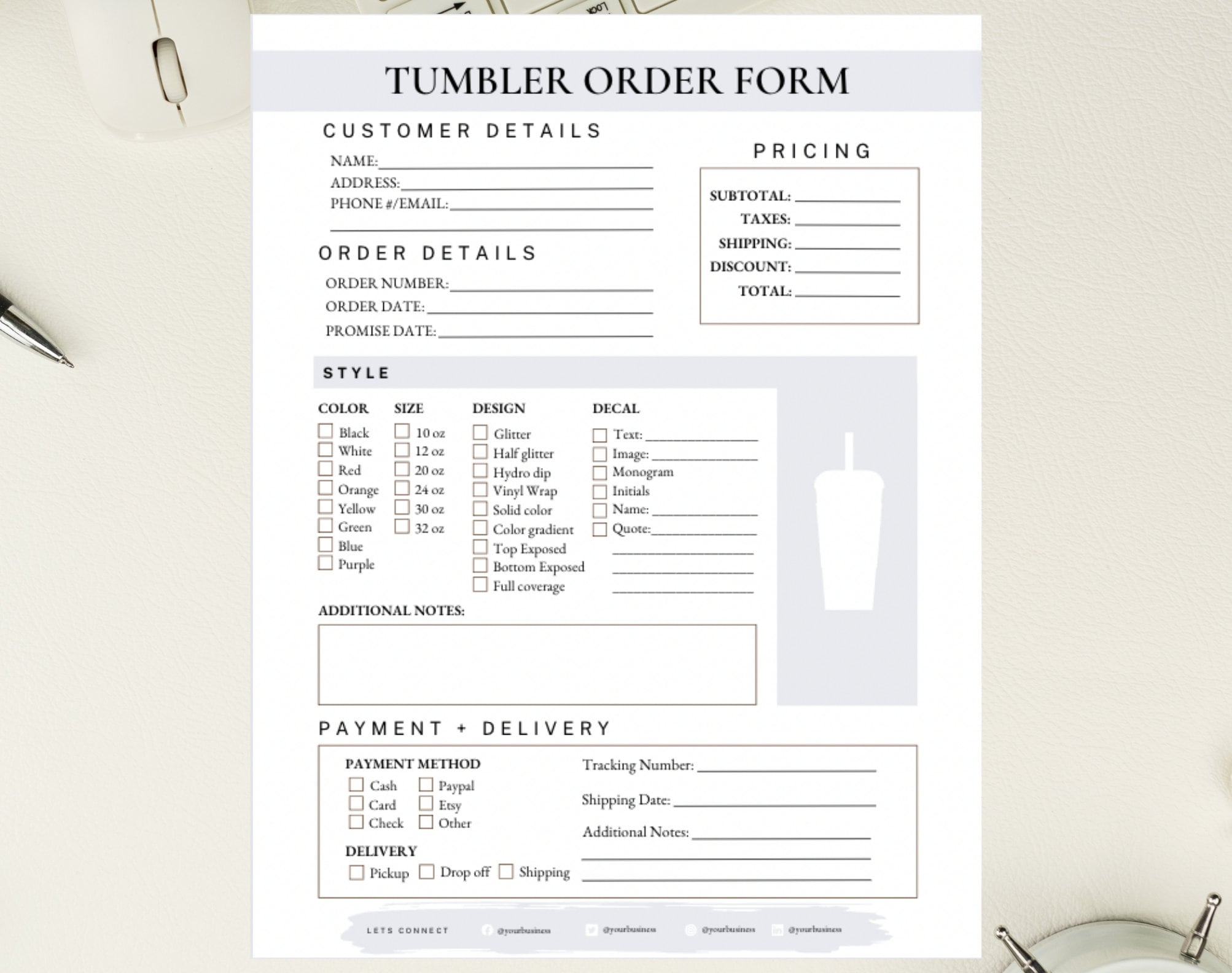 Tumbler Order Form Template Tumbler Order Form Editable Business ...