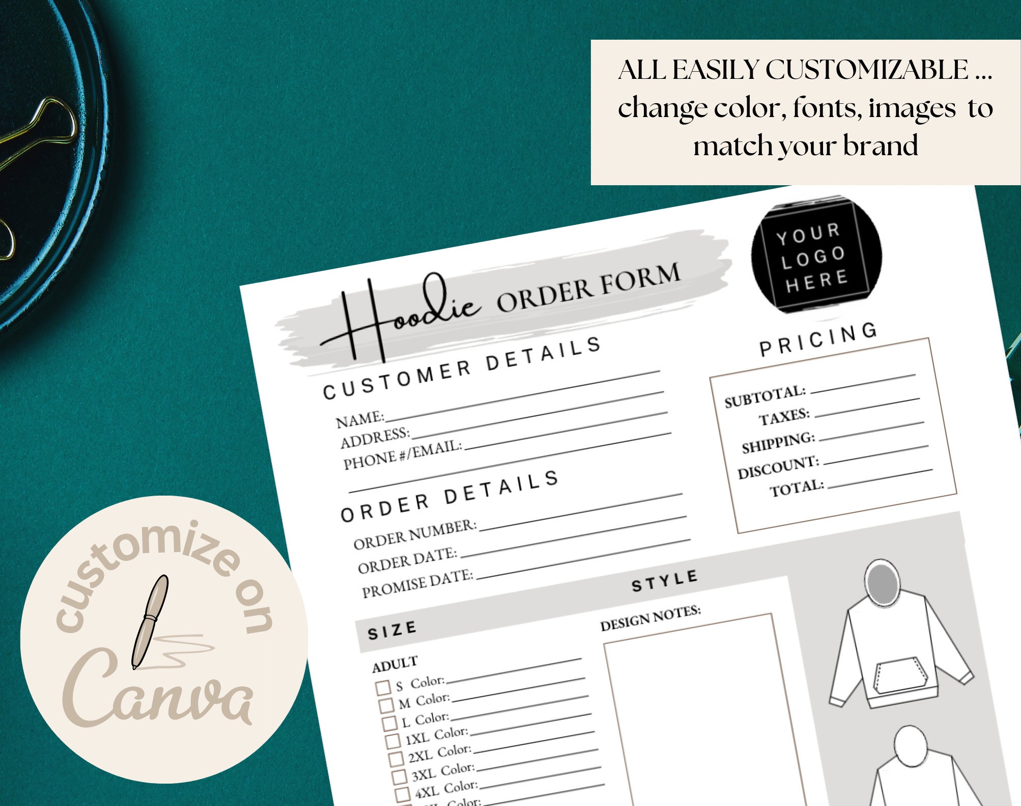 Hoodie Order Form Template Editable Sweatshirt Order Form Editable Hoodie Order Form Template Editable Sweatshirt Order Form Editable