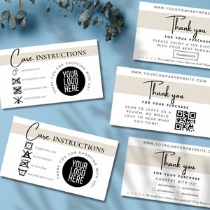 Élégante carte de remerciement et modèle d&#39;instructions d&#39;entretien (téléchargement numérique)
