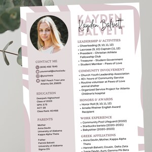 Sorority Resume Template Rush Resume Template Sorority Recruitment Resume Template Photo Resume Social CV Resume Packet Greek Resume