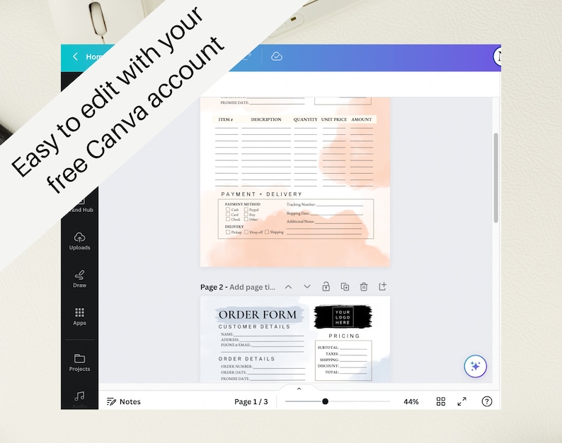 Order Form Template Editable Business Templates Custom Order Form ...