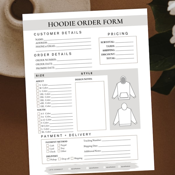 Hoodie Order Form Template Editable Sweatshirt Order Form Editable Business Templates Custom Hoodie Order Form Printable Hoodie Order Form