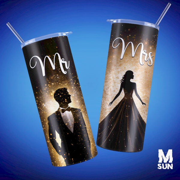 Tumbler Wrap Wedding, Tumbler Wrap Bridal Mr. & Mrs. [20oz, 9.2 x 8.3”, PNG] Wedding 20 oz sublimation tumbler design, Wedding Gift.