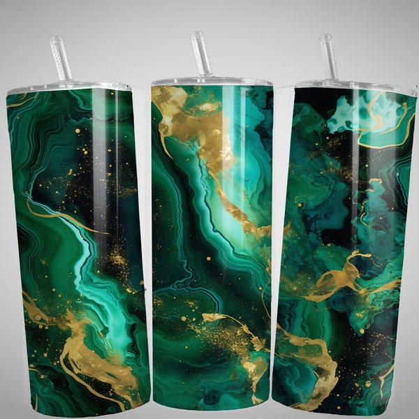 Marble Tumbler Wrap - 20oz Sublimation Tumbler Designs, Seamless Emerald Green Marble Wrap 9.2 x 8.3” Straight Skinny Tumbler Wrap PNG