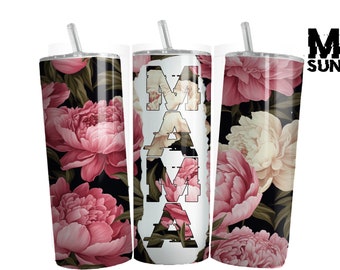 Mother Tumbler Wrap - Peonies Flower Pattern Wrap [20oz, PNG, Seamless] Instant Download DIY Mothersday Gift